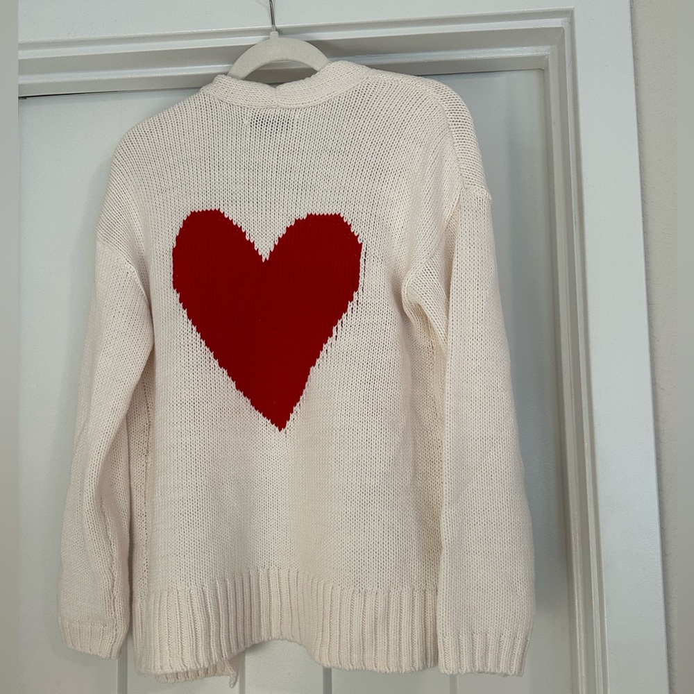 cream Cardigan with red Heart